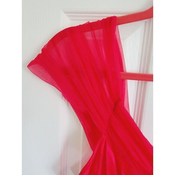 Cachet Lingerie M Long Satin & Lace Gown Negligee Red Vintage Beaded 1980's - Picture 4 of 8